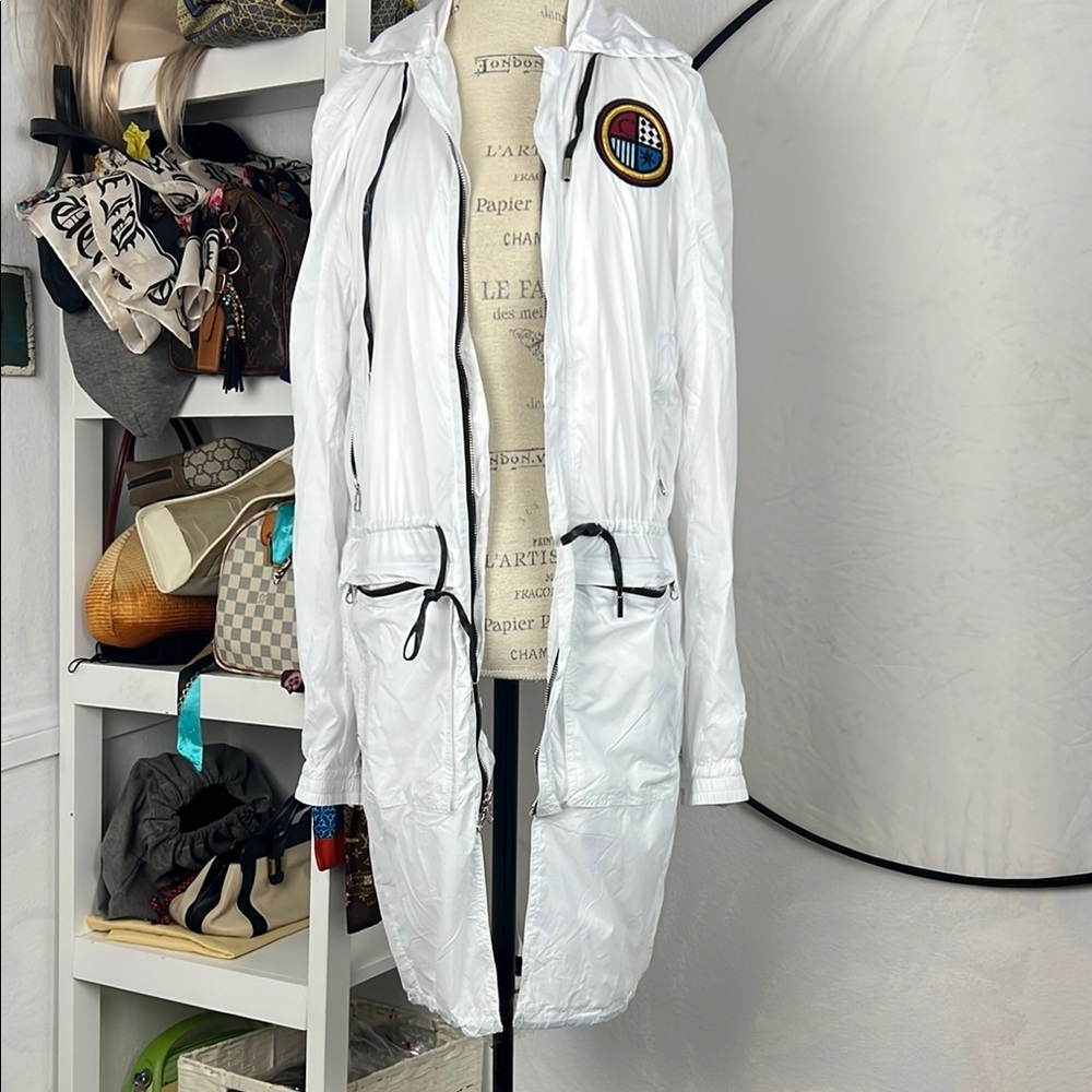 Cordova  🆕 White Hooded Coat Zip Up Long Tech Trench Jacket Windbreaker S, M, L